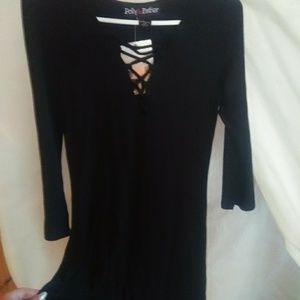 Tie up long sleeved black dress